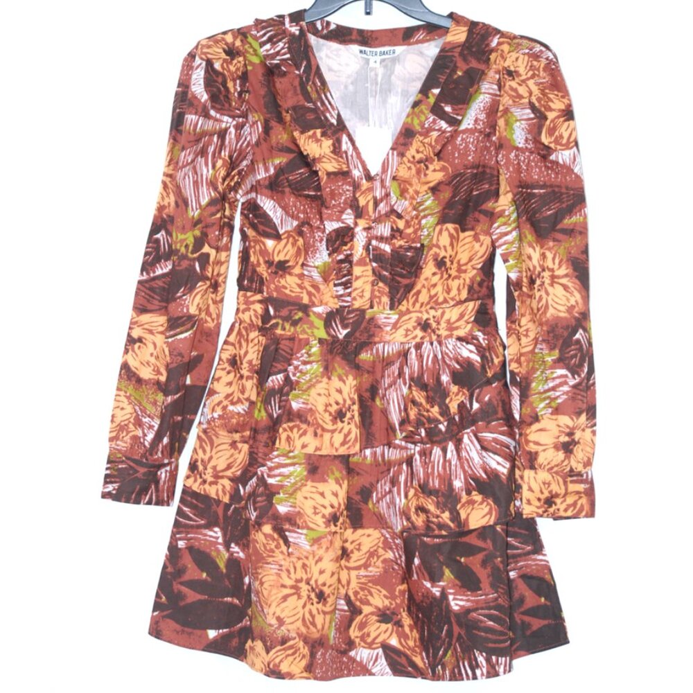 NWT 100% Cotton Long Sleeve Dress Size 4 Above the Knee Hawiian Floral